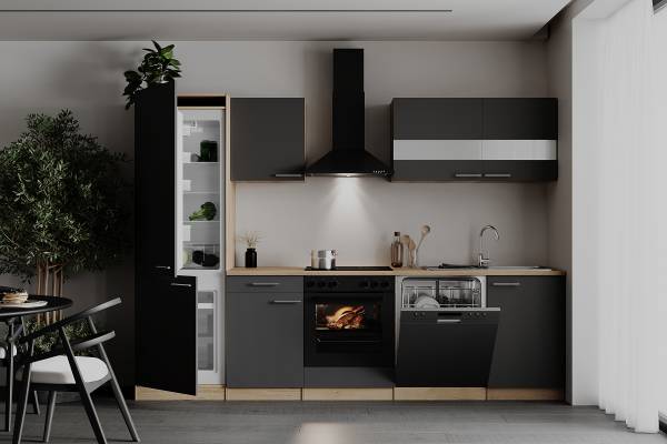 Küchenzeile Merle V Grau - Breite: 280 cm - Induktion - Mit Elektrogeräten