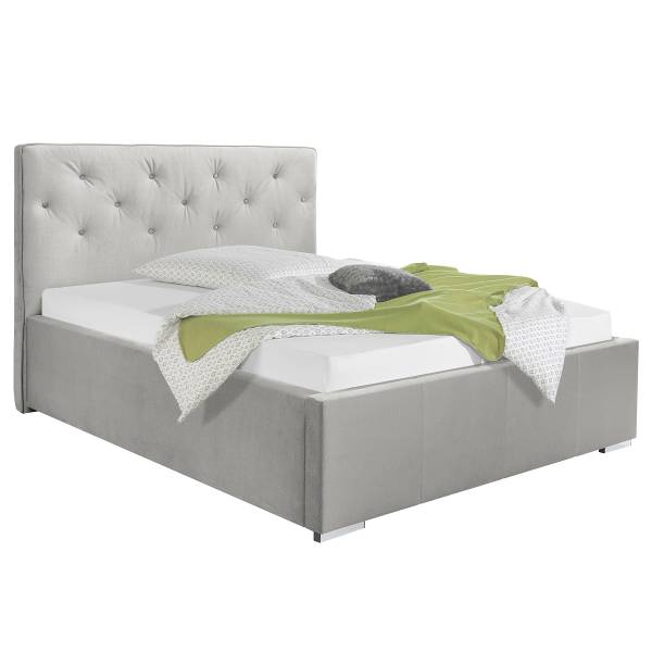 Polsterbett Carba mit opt. Matratze Samt Onoli: Hellgrau - 140 x 200cm - Mit Lattenrost & Matratze - H2
