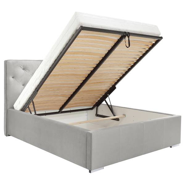 Polsterbett Carba mit opt. Matratze Samt Onoli: Hellgrau - 140 x 200cm - Mit Lattenrost & Matratze - H2