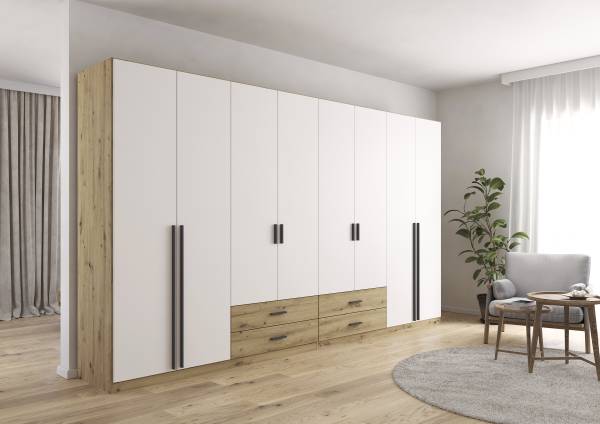 Draaideurkast Livaro alpinewit/Artisan eikenhouten look - Breedte: 360 cm - zonder spiegeldeur(en)