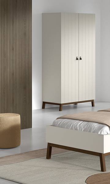 Kleiderschrank Sezane Cremeweiß / Kiefer Havanna - Breite: 99 cm