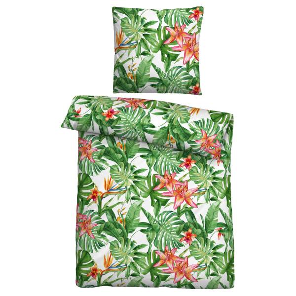 Housse de couette jungle en seersucker 155 x 220 cm + oreiller 80 x 80 cm