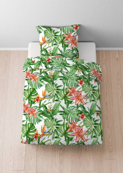 Housse de couette jungle en seersucker 155 x 220 cm + oreiller 80 x 80 cm