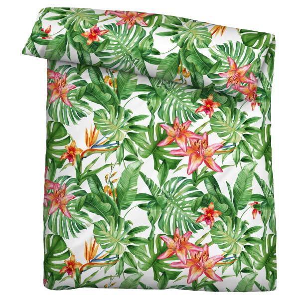 Housse de couette jungle en seersucker 155 x 220 cm + oreiller 80 x 80 cm