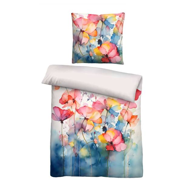 Bevertien beddengoed Aquarel Bloemen 135 x 200 cm + kussen 80 x 80 cm