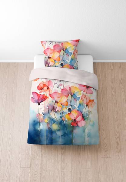Bevertien beddengoed Aquarel Bloemen 135 x 200 cm + kussen 80 x 80 cm