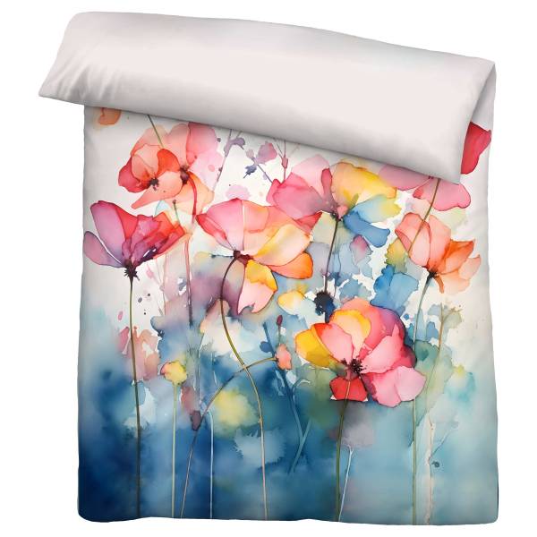 Bevertien beddengoed Aquarel Bloemen 135 x 200 cm + kussen 80 x 80 cm