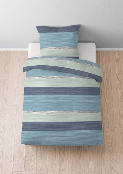 Seersucker-Bettwäsche Querstreifen Blau - Seersucker