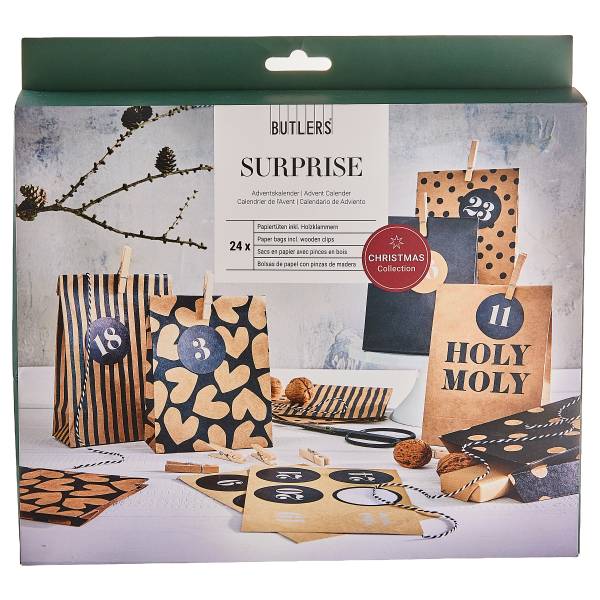 Adventskalender-Set SUPRISE 4-teilig Papier/Baumwolle/Sperrholz - Bunt