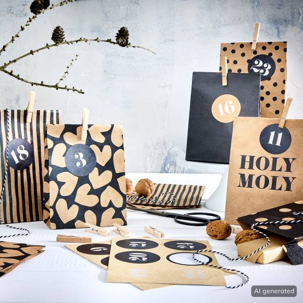 Adventskalender-Set SUPRISE 4-teilig Papier/Baumwolle/Sperrholz - Bunt