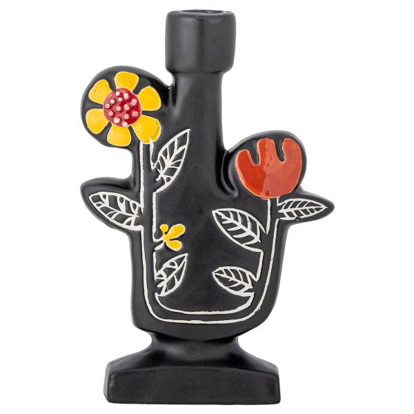 Kerzenhalter Vivielle Blume Schwarz - Keramik - 5 x 21 x 14 cm