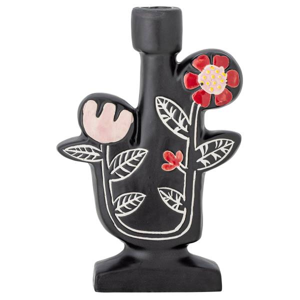 Kerzenhalter Vivielle Blume Schwarz - Keramik - 5 x 21 x 14 cm