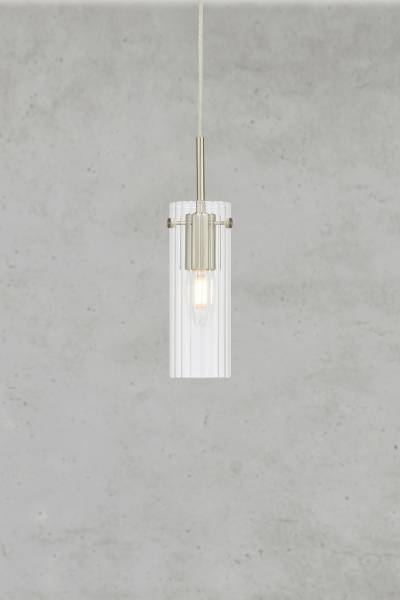 Suspension Tibia Fer / verre coloré - 1 lumière - Nickel brillant