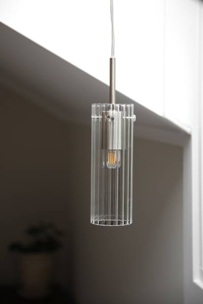 Suspension Tibia Fer / verre coloré - 1 lumière - Nickel brillant