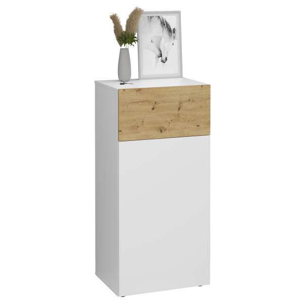 Kommode Navolou - 55 cm Weiß / Eiche Artisan Dekor