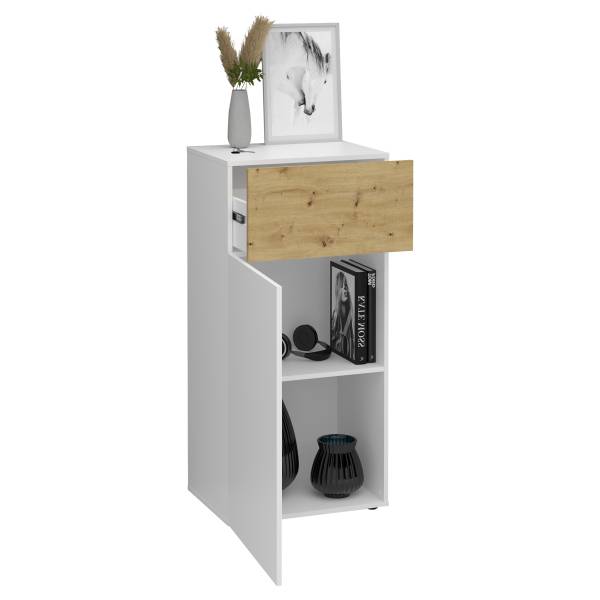 Kommode Navolou - 55 cm Weiß / Eiche Artisan Dekor