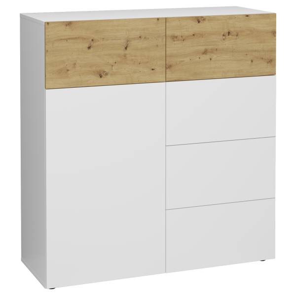 Kommode Navolou - 109 cm Weiß / Eiche Artisan Dekor