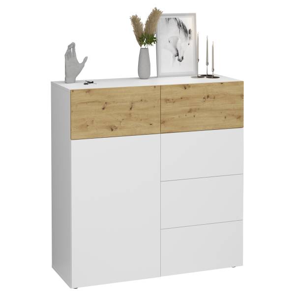 Kommode Navolou - 109 cm Weiß / Eiche Artisan Dekor