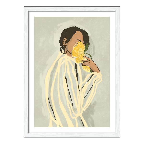 Tableau Girl With Sun Hat Verre float - beige / jaune / marron
