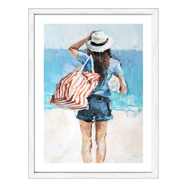 Bild Girl On The Beach Floatglas - Blau / Beige / Rot