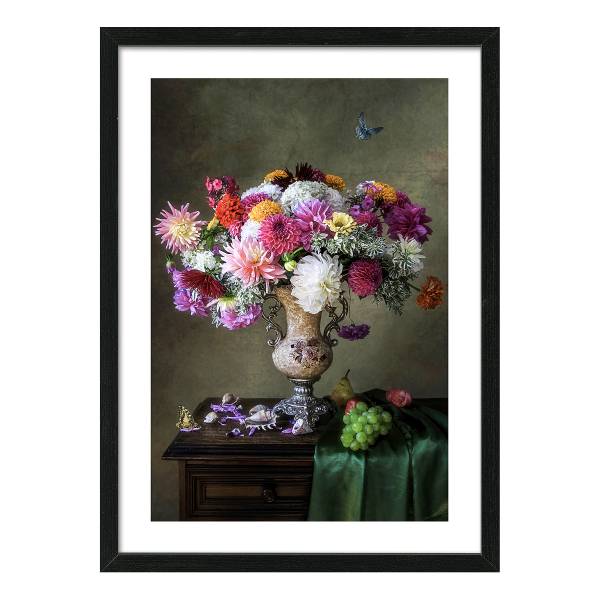 Bild New Baroque Still Life V Floatglas - Grün / Pink / Weiß