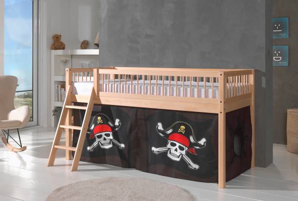 Lit mezzanine massif Forrest - Pirate Marron - Bois - Polyester - Hêtre - 208 x 114 x 136 cm