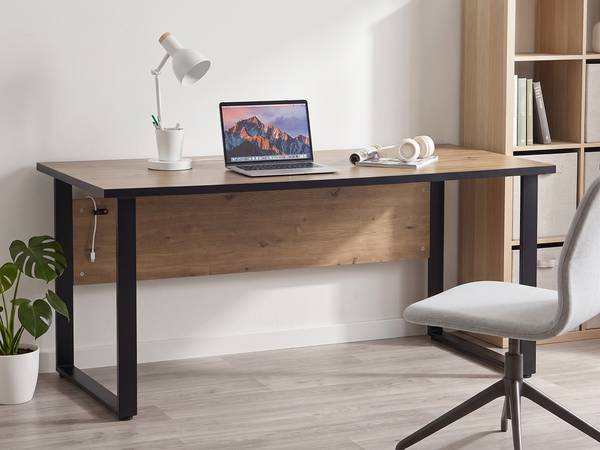 Schreibtisch Opochi Schwarz - Braun - Stahl - 160 x 75 x 73 cm