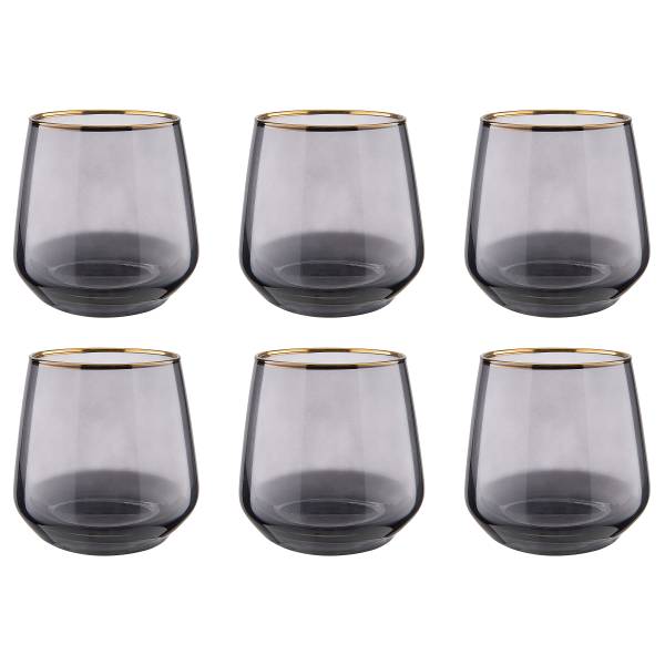 Drinkglas TOUCH OF GOLD set van 6 transparant glas - grijs