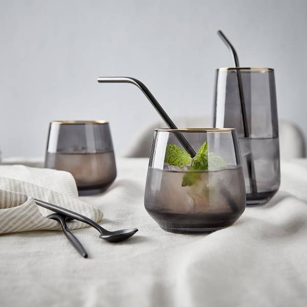 Drinkglas TOUCH OF GOLD set van 6 transparant glas - grijs