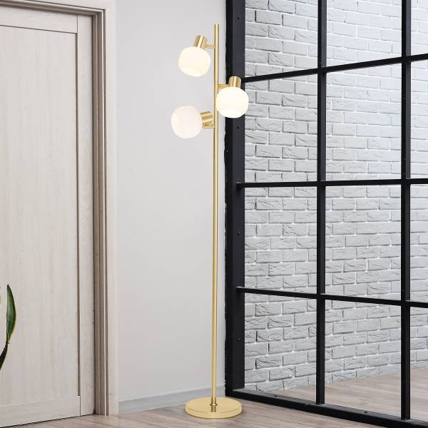Stehleuchte Learta Eisen / Opalglas - Messing - 3-flammig