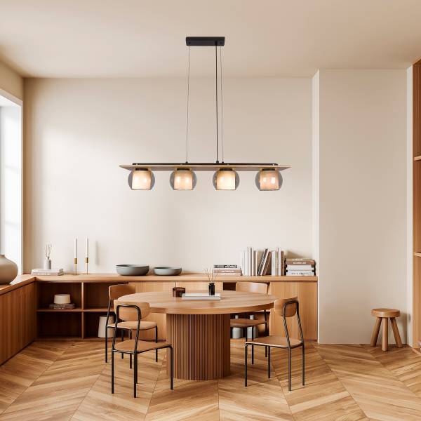 Pendelleuchte Texas Gummibaum / Rauchglas - Braun - 4-flammig