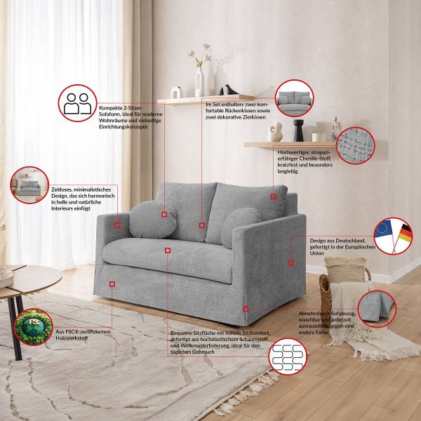 Wechselbezug für 2-Sitzer Sofa Marail Chenille Cristy: Creme