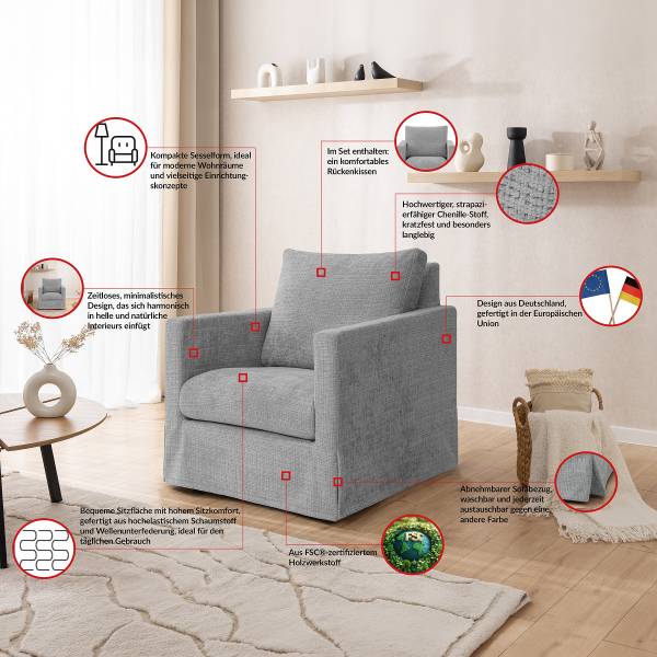 Sessel Marail Chenille Cristy: Creme