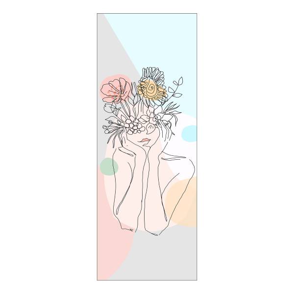 Leinwandbild Flowers In The Face VI Blau - Grau - Orange - Holzwerkstoff - Papier - 27 x 77 x 2 cm