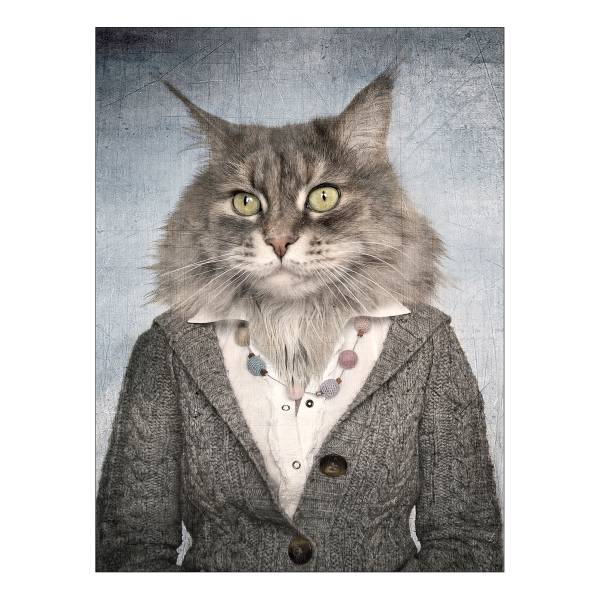 Leinwandbild Animal People I Blau - Grau - Holzwerkstoff - Papier - 57 x 77 x 2 cm
