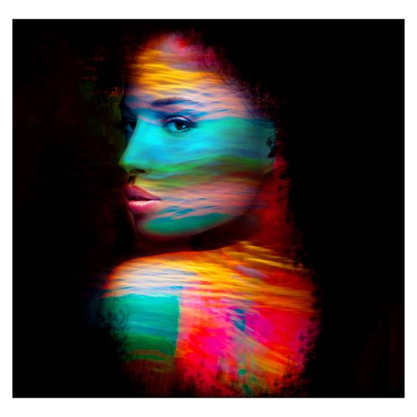 Afbeelding Colourful Woman III zwart - rood - turquoise - plaatmateriaal op houtbasis - papier - 40 x 40 x 2 cm