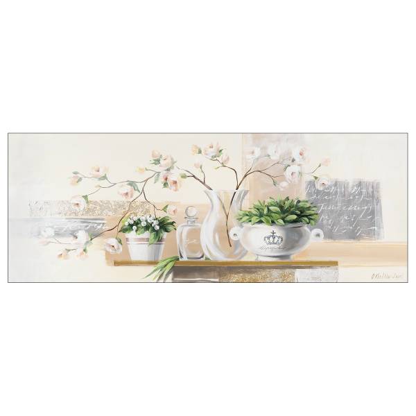 Leinwandbild Flower Pots Beige - Grün - Weiß - Holzwerkstoff - Papier - 77 x 27 x 2 cm