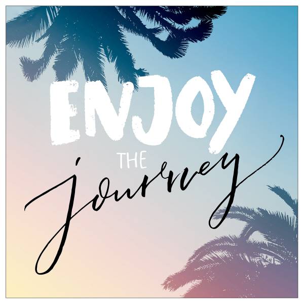 Leinwandbild Enjoy The Journey Blau - Weiß - Gelb - Holzwerkstoff - Papier - 30 x 30 x 2 cm