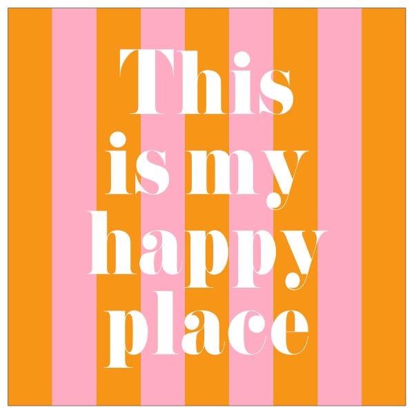 Afbeelding My Happy Place oranje - roze - wit - plaatmateriaal op houtbasis - papier - 30 x 30 x 2 cm
