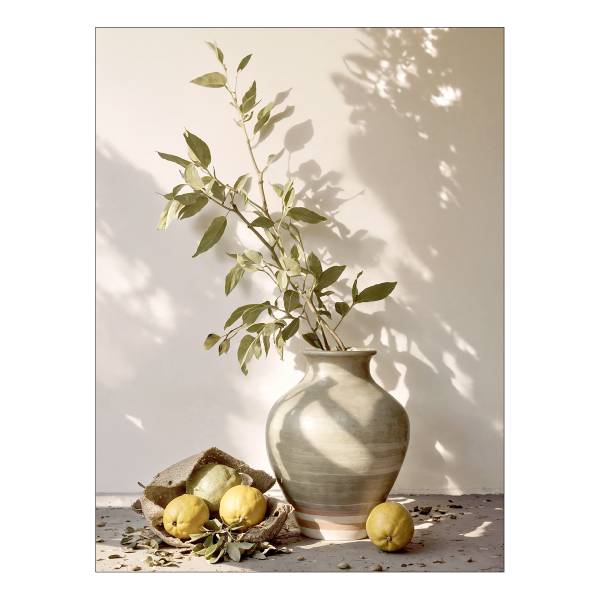 Tableau Citrons à l’ombre Beige - Vert - Jaune - Bois manufacturé - Papier - 57 x 77 x 2 cm