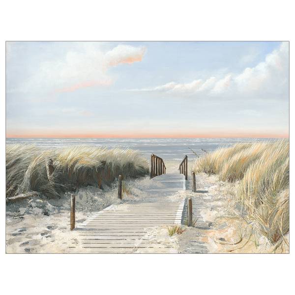 Leinwandbild Morning Sea Beige - Blau - Grün - Holzwerkstoff - Papier - 77 x 57 x 2 cm