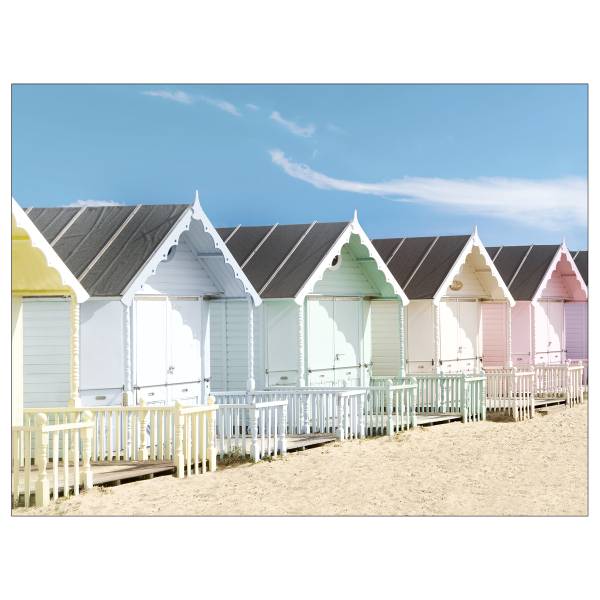 Tableau Maisons plage mer du Nord II Beige - Bleu - Multicolore - Bois manufacturé - Papier - 116 x 84 x 2.4 cm