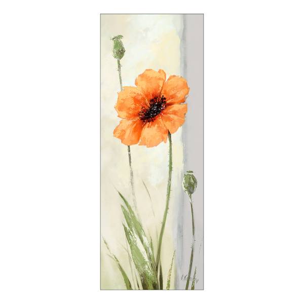 Leinwandbild New Poppy Variation I Beige - Grün - Orange - Holzwerkstoff - Papier - 27 x 77 x 2 cm