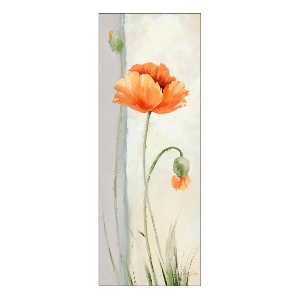 Leinwandbild New Poppy Variation II Beige - Grün - Orange - Holzwerkstoff - Papier - 27 x 77 x 2 cm