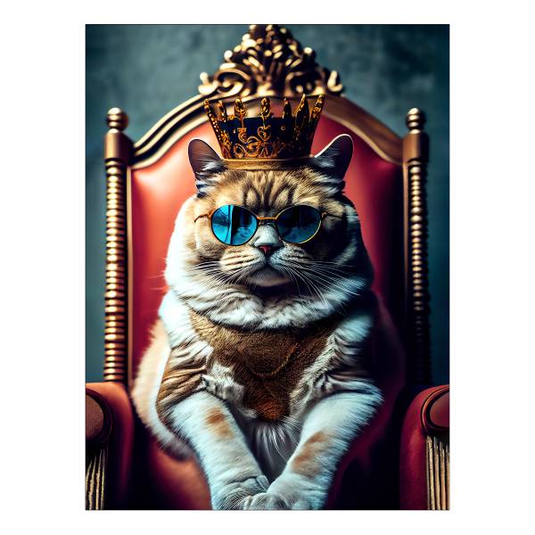Leinwandbild The Cat Is The King Gold - Grau - Rot - Holzwerkstoff - Papier - 57 x 77 x 2 cm