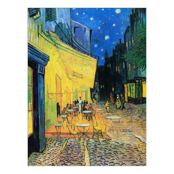 Tableau Van Gogh terrasse de café Bleu - Orange - Jaune - Bois manufacturé - Papier - 57 x 77 x 2 cm