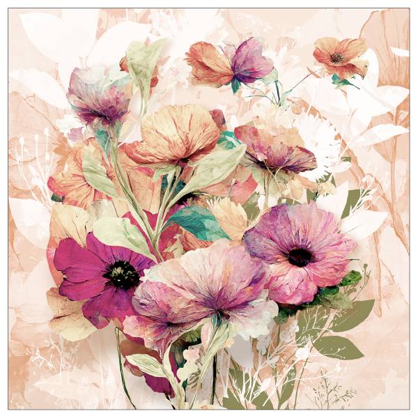 Leinwandbild Watercolor Flowers V Beige - Grün - Violett - Holzwerkstoff - Papier - 30 x 30 x 2 cm