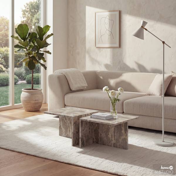 Set di 2 tavolini da salotto PUEL marmo grigio-marrone