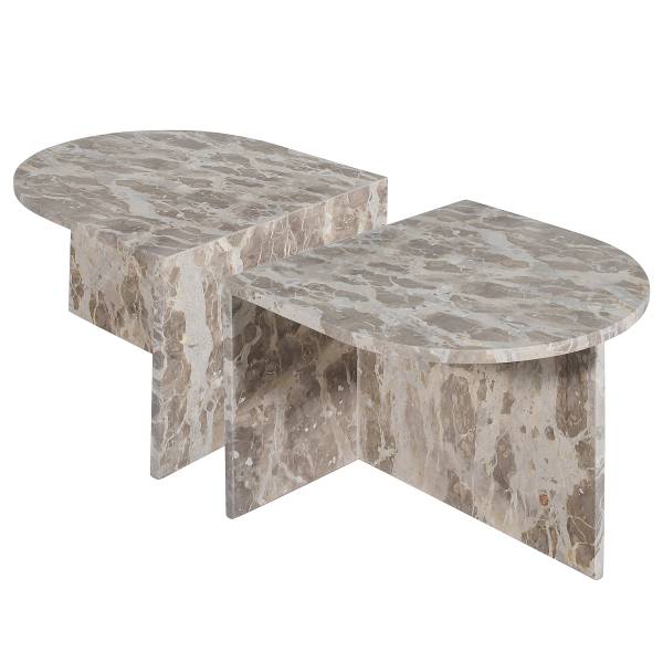 Couchtisch-Set PUEL halbrund 2er-Set Marmor Graubraun