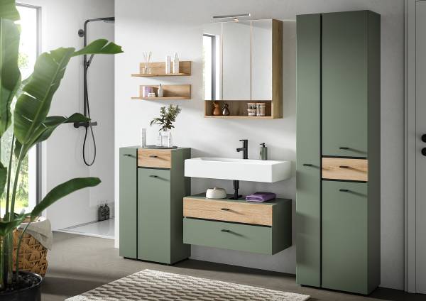 Badset Aqua 5-teilig Kombi B Dunkelgrün / Eiche Evoke Dekor - Mit Beleuchtung